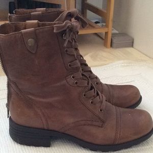 Brown leather combat boots